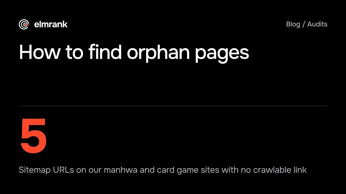 How to find orphan pages: 5 Sitemap URLs on our manhwa and card game sites with no crawlable link.